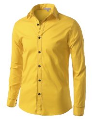 Le3No Mens Comfortable Slim Fit Tailored Button Down Shirt